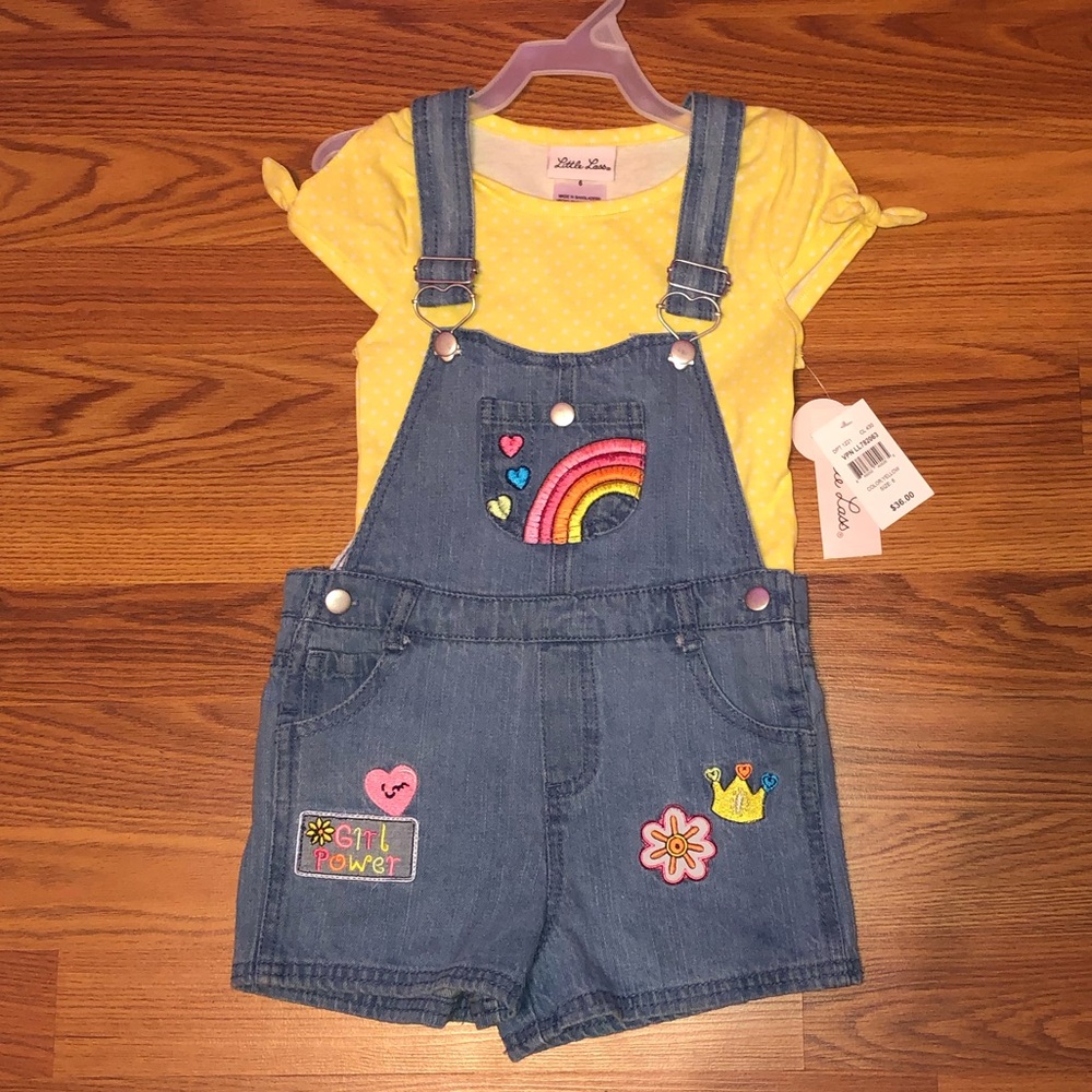 Little Lass Girls overall shorts with patches